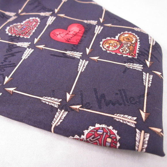 NICOLE MILLER Silk Necktie THE LOVE MACHINE Navy - Picture 2 of 8